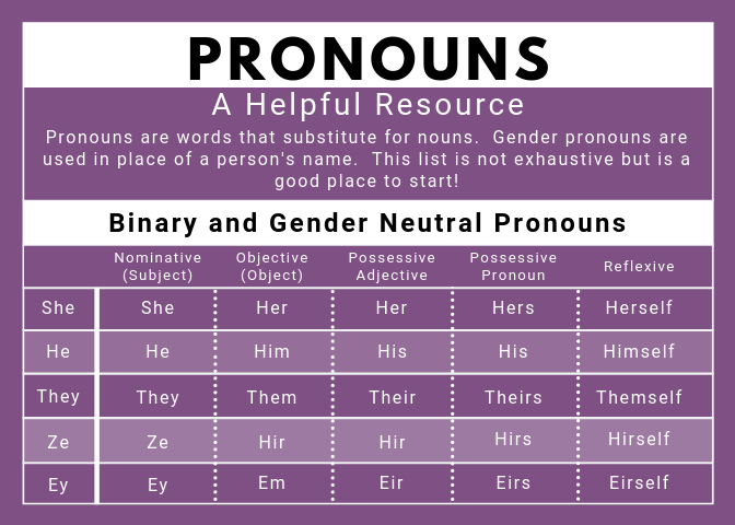 Picture from Michigan State University Pronouns 101